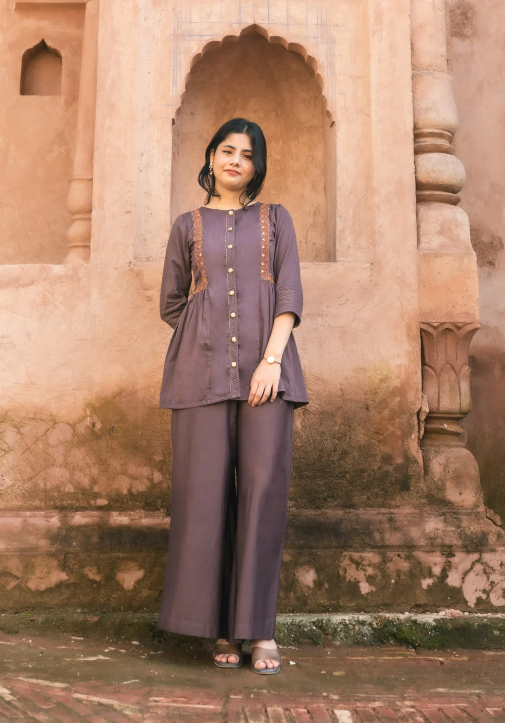 Brown Katthai Flared Pakko Top - Image 2