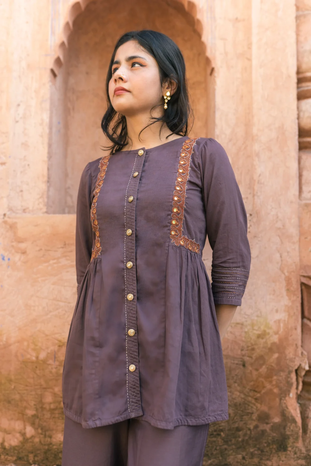 Brown Katthai Flared Pakko Top