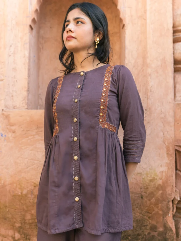 Brown Katthai Flared Pakko Top