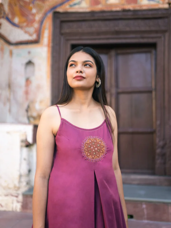 Maroon Mahogany Strappy Box Pleat Pakko Dress