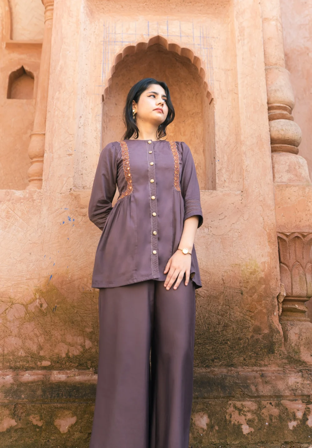 Brown Katthai Flared Pakko Top - Image 3