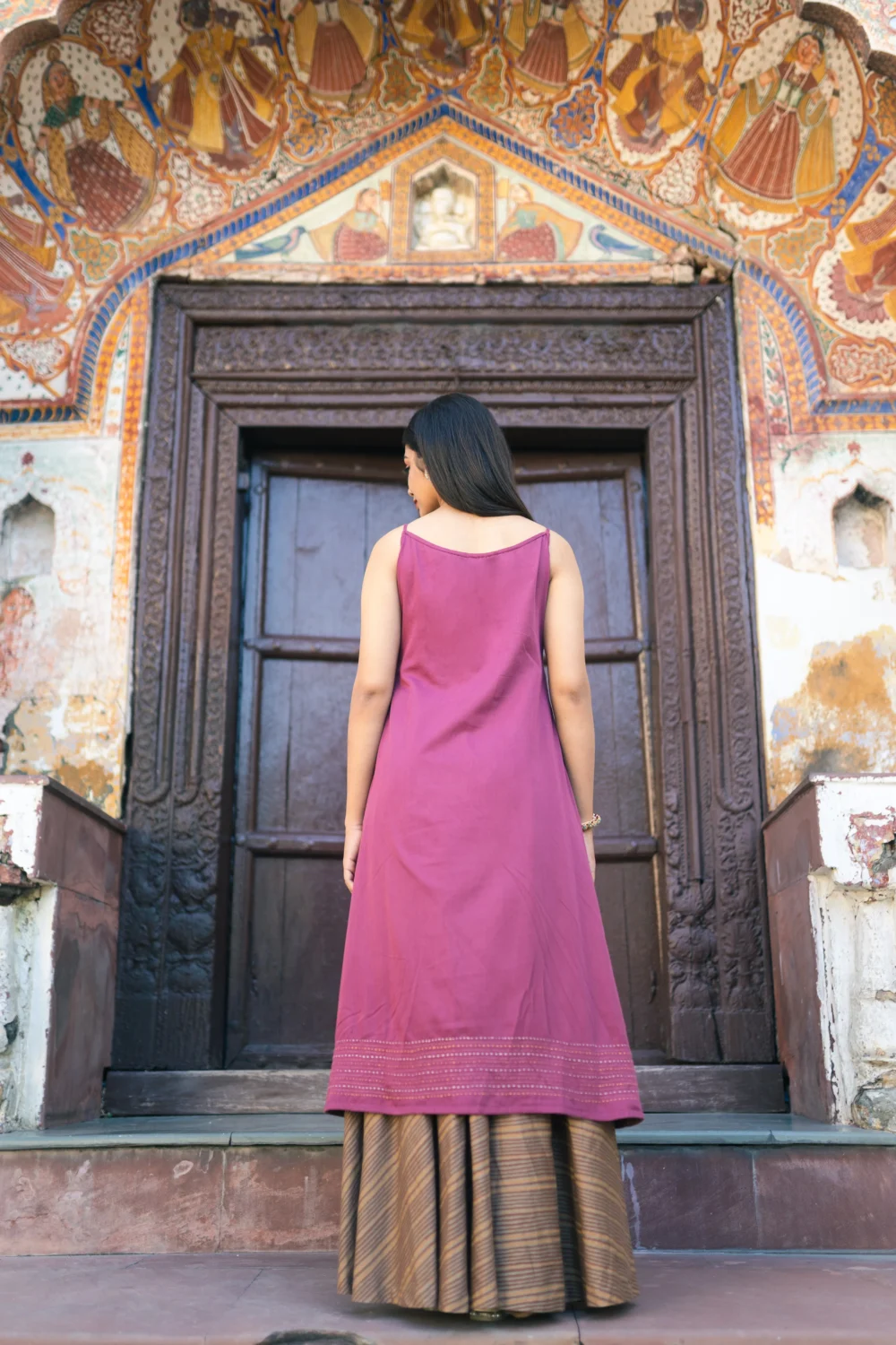 Maroon Mahogany Strappy Box Pleat Pakko Dress - Image 5