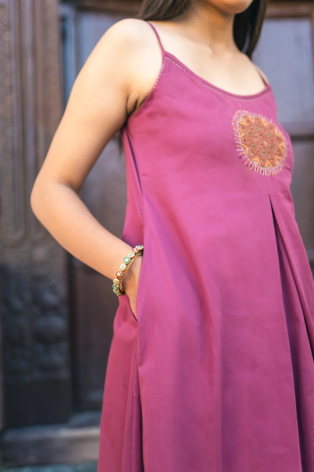 Maroon Mahogany Strappy Box Pleat Pakko Dress - Image 6