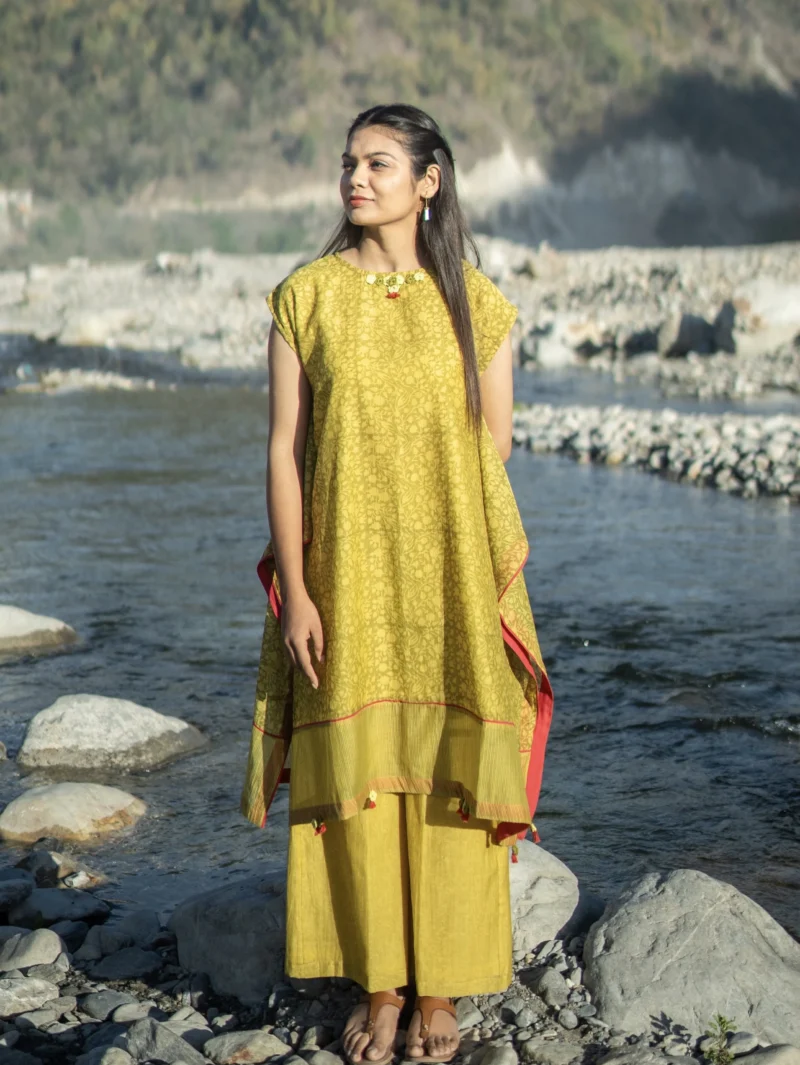 Genda Handkerchief Block-Printed Kurta
