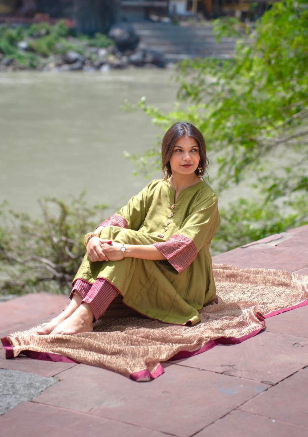 Mehendi Kalidar Meenakari Kurta - Image 2