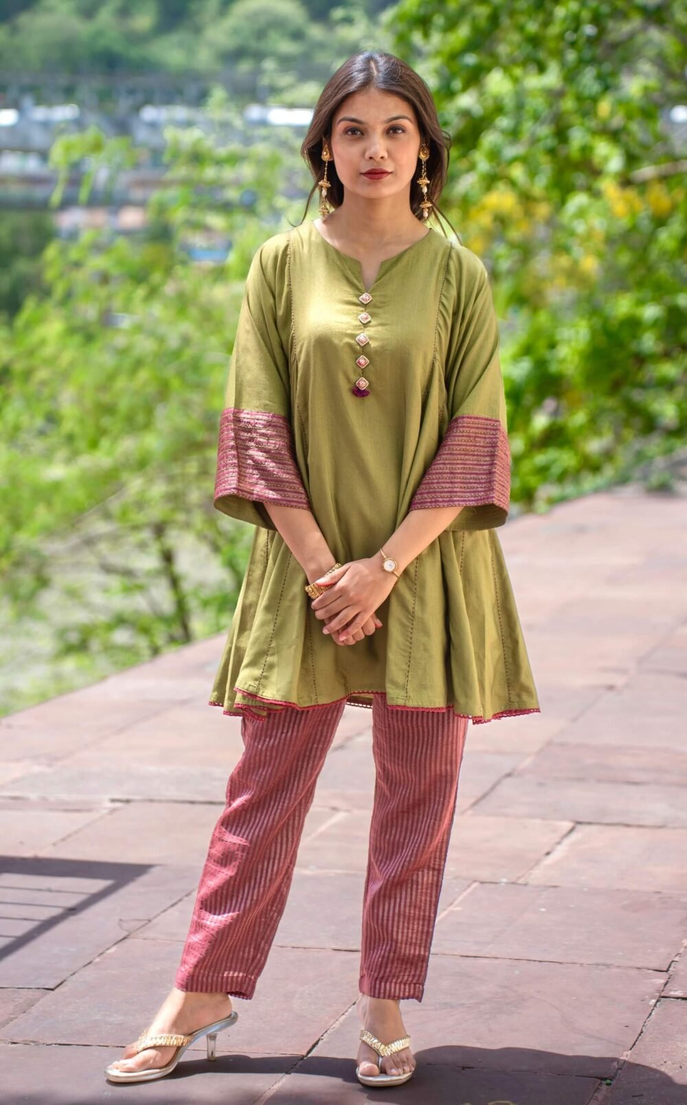 Mehendi Kalidar Meenakari Kurta - Image 6