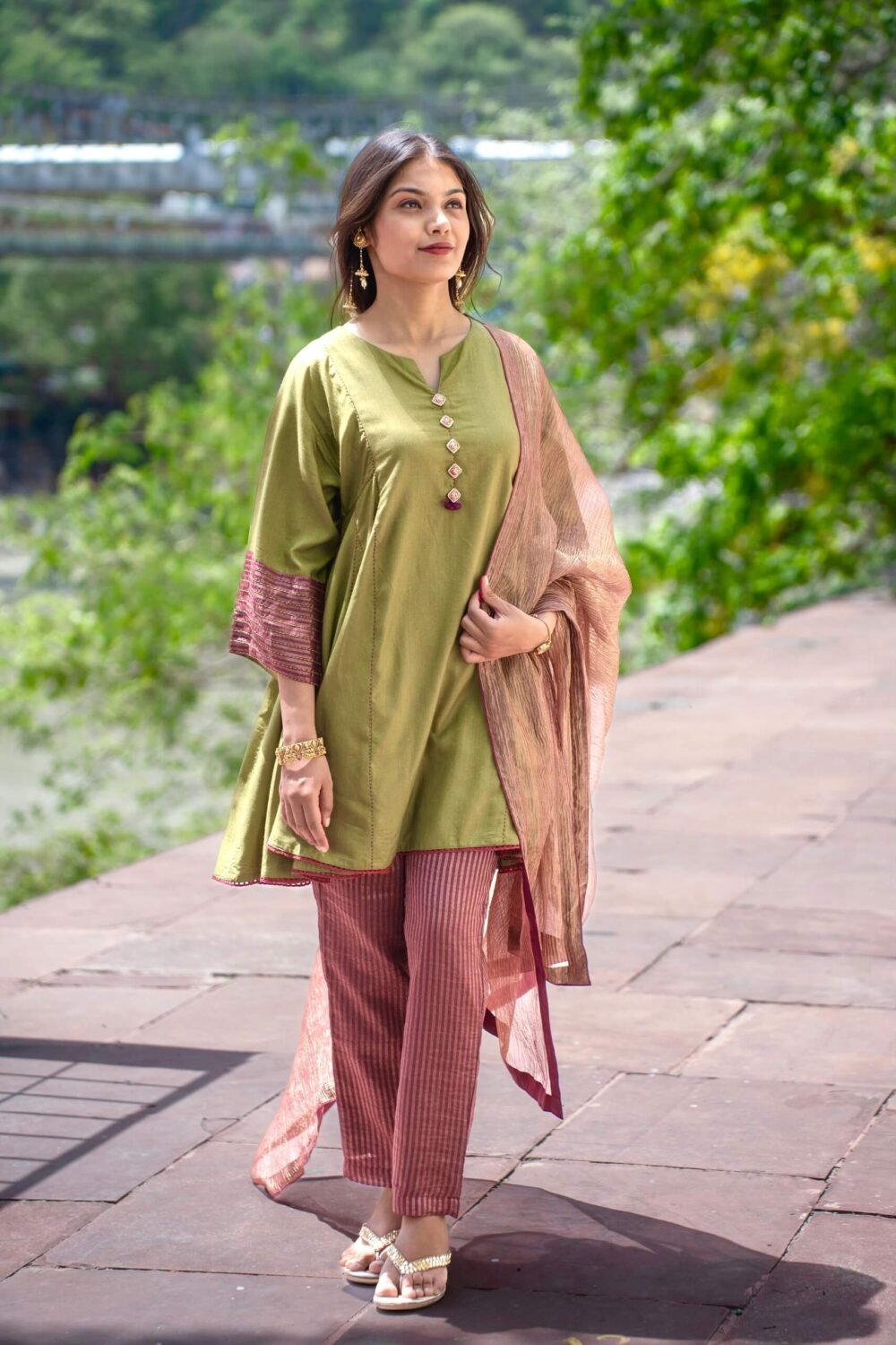 Mehendi Kalidar Meenakari Kurta - Image 8