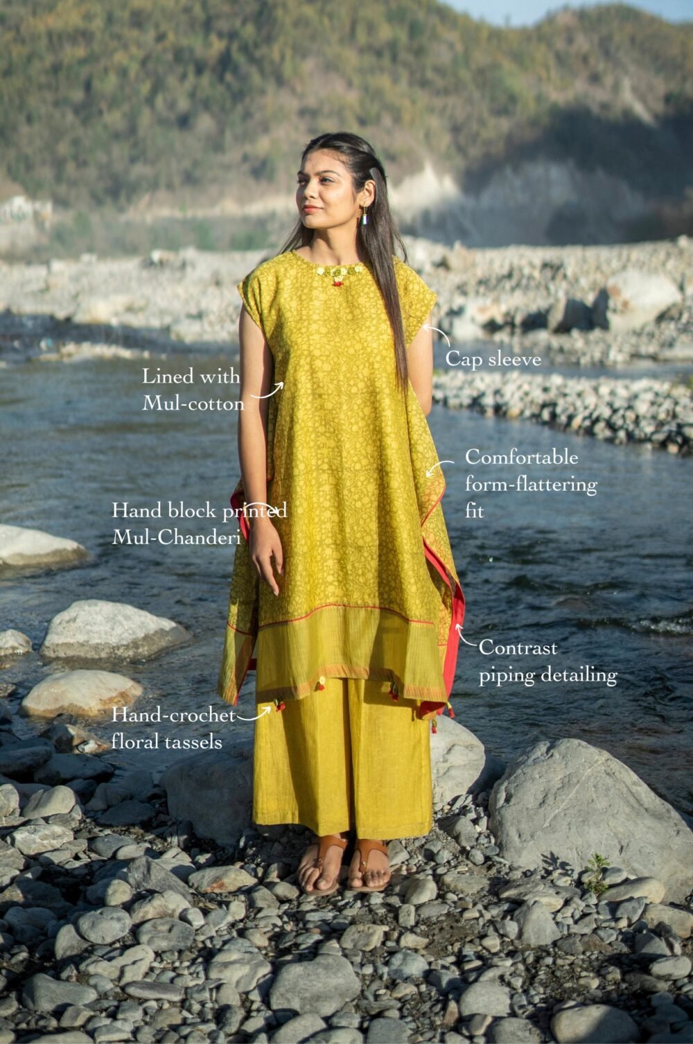Genda Handkerchief Block-Printed Kurta - Image 3