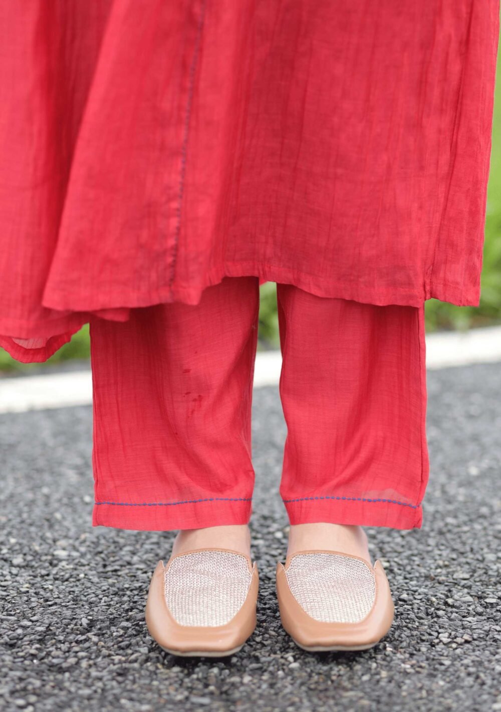 Surkh Flared Chikankari Kurta Set - Image 8