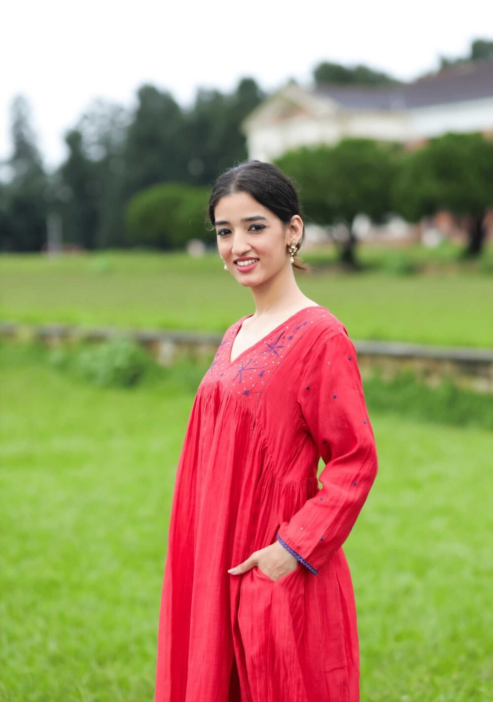 Surkh Flared Chikankari Kurta Set - Image 6