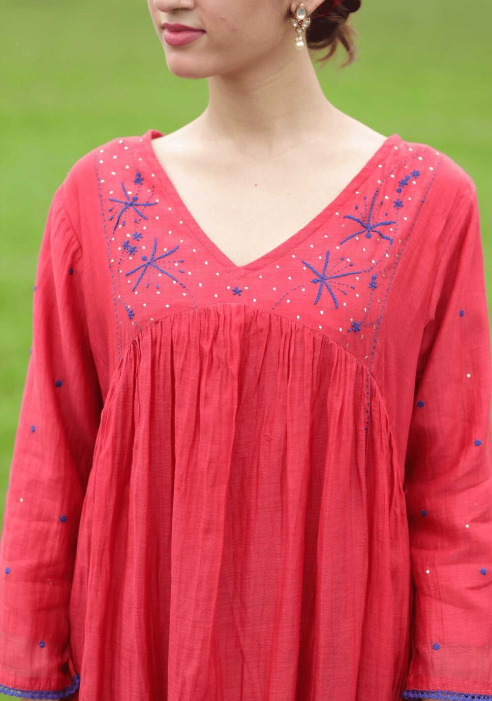 Surkh Flared Chikankari Kurta Set - Image 4