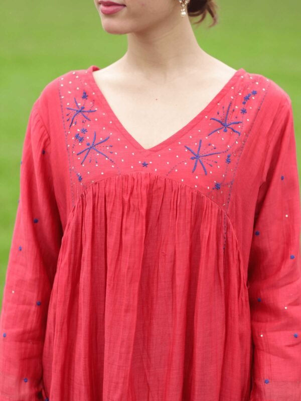 Surkh Flared Chikankari Kurta