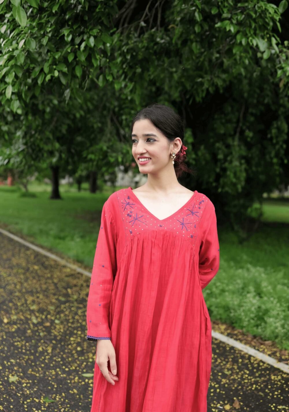 Surkh Flared Chikankari Kurta Set - Image 2